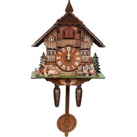 Wood Cuckoo Clock, Wall Clocks Wood Retro Pendulum Clock, Multifunctional Clock, Singing Home Decoration for Living Room Bedroom Study Office (1/5)