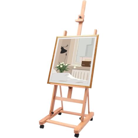 Large Studio H-Frame Easel Holds Canvas Art Wood Painting Movable Heavy-Duty