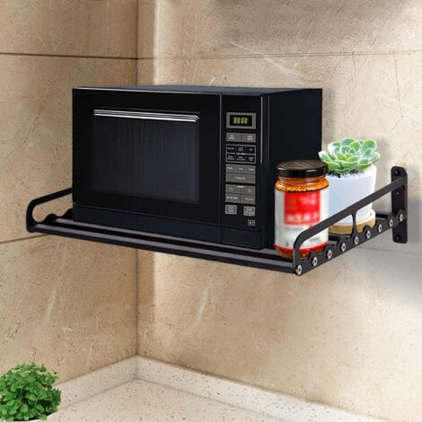 Microwave Wall Mounted Bracket, Space Aluminum Microwave Holder Microwave Shelf Stand for Kitchen 50 x 39.5 cm, Black (1/5)