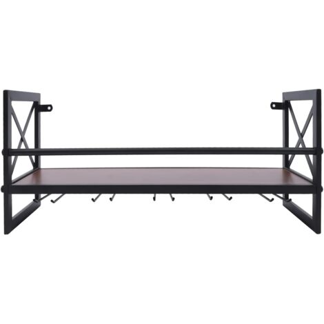 Wine Glass Shelf,Alcohol Shelf,Wall Mounted Shelves Bar Shelf Outdoor Industrial Wall Rail Stemware Holder, Hanging Holder, for Kitchen Dining Room Bar, Black, 61 x 20 x 26cm
