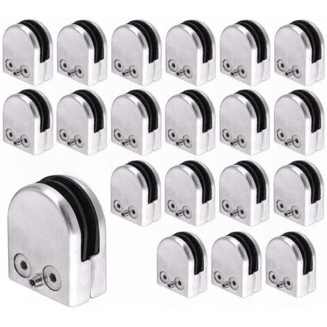 Glass Clamps 20 Pcs Glass Clamp Holder 8-10mm Polished Stainless Steel for Railing Stair, 304 Stainless Steel Glass Bracket Polished Flat Back Round Glass Clip for Stair, Balustrade, Handrail, Window (1/5)