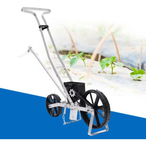 Garden Seeder, Hand Seeder, Garden Push Seeder, Walk-Behind Row Crop Planter, Manual Garden Lawn Spreader for Sowing Seeds, Backyard Agriculture for Various Seeds, Silver, 63.5 x 48 x 40cm