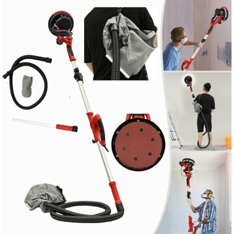 850W Drywall Plaster Sander, Rotating Sanders for Walls, Variable Speed 800-1800RPM, Electric Drywall Sander with 6 Sanding Disc and LED Lighting, Telescopic Handle, Integrated Dust Extraction