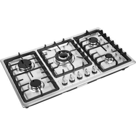 5 Burners Kitchen Built-In Gas Hob Cooker Stainless Steel Stove Top Cooktop Cooking Ng Lpg Built In Burner Silver 5-Burners for domestic or commercial cooking in homes or restaurants 86 x 51 x 8cm (1/5)