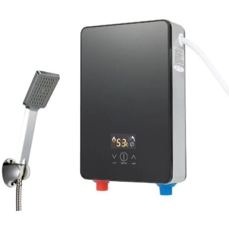 6500w Tankless Electric Water Heater, 220V On Demand Instant Hot Water Heater w/Shower Head&LED Display, Bathroom Shower Kit Support Overheating Protection for Home Bathroom Shower (Black)