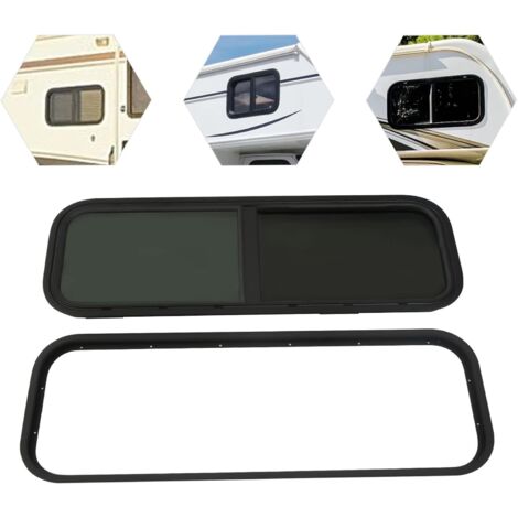 Motorhome Caravan Side Window Sliding Window Glass Caravan Window with mosquito net, black, 900X300mm (1/5)
