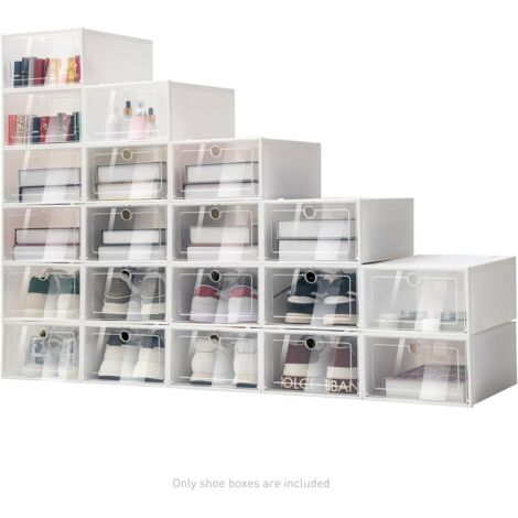 20 pcs Shoe Box, Shoe Storage Boxes White Plastic Stackable with Lids, Shoe Organizer Containers Suitable for Women's, Men's and Children's Shoes, 13 x 9.1 x 5.5 in, Fit up to UK Size 10 (1/5)