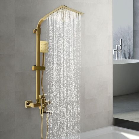 Shower Faucet Set, Adjustable Height Bathroom Shower Head, Rainfall Shower Head Square Shower Combo System, Wall Mounted Shower with Handheld Spray Mixer Tap