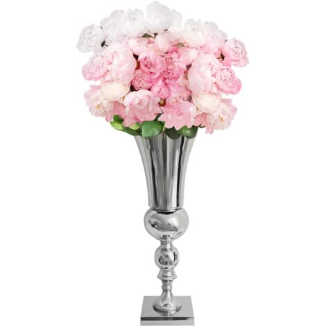 Large Stunning Silver Urn, Silver Iron Flower Vase, Iron Luxury Flower Ur, for Wedding Engagement Living Room Dining Table Decoration, Conic decorative ornament, 50cm, Silver
