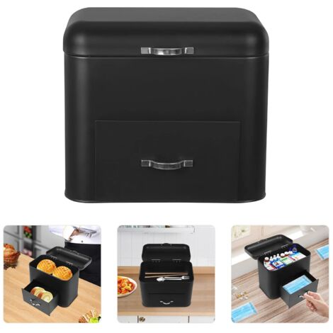 Retro Large Bread Box, Storage Counter Oraganizer, Rectangular Drawer Bread Box, For hotels, dormitories, bakeries, dessert shops, cosmetics stores, 30x18x26cm, Black (1/5)