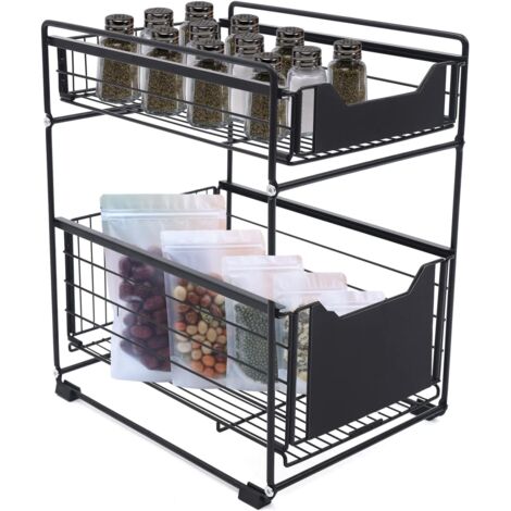 Cupboard Organiser, 2-Tier Under Sink Storage Organiser with Sliding Basket Drawers, Stackable Cabinet Organiser Under Sink Shelf for Most Kitchen Cabinets Bathroom Office Desktop, Black (1/5)
