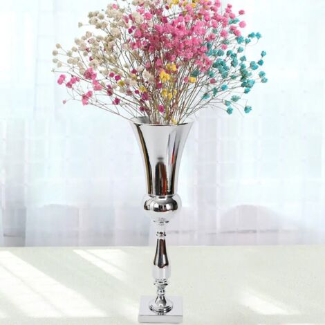 64cm Silver Iron Flower Vase Luxury Table Flower Vase Large Stunning Flower Vase for Wedding Engagement Living Room Dining Table Decoration