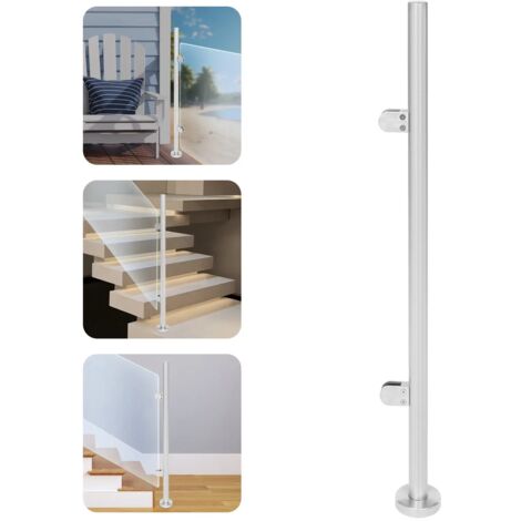 Stainless Steel Handrail, Railing Post Silver, Total Height: 110cm, Brushed Finish, Wall&Floor Mounted, Stair Rail