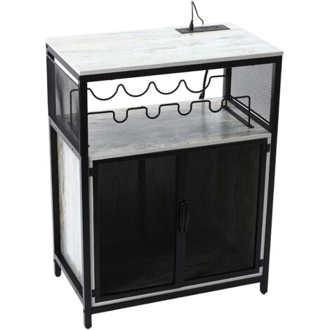 Wine Bar Cabinet with RGB Light and Outlet, FreeStanding Wine Rack Table Cabinet (1/5)