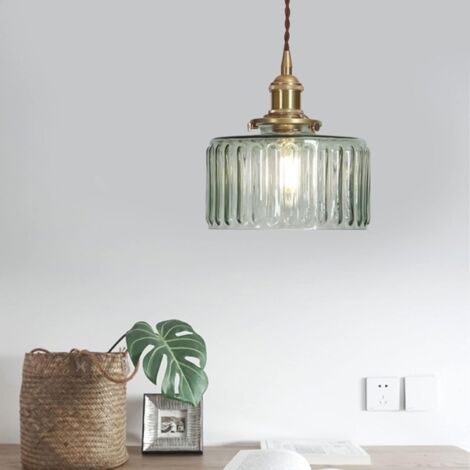 Vintage Pendant Lamp Green Retro Industrial Vintage Loft Style Glass Ceiling Wall Lamp E27 Brass Finish Bar Flexible Twisted Pair Ceiling Hanging Light for Bar Bedroom and Corridor, Without Bulb