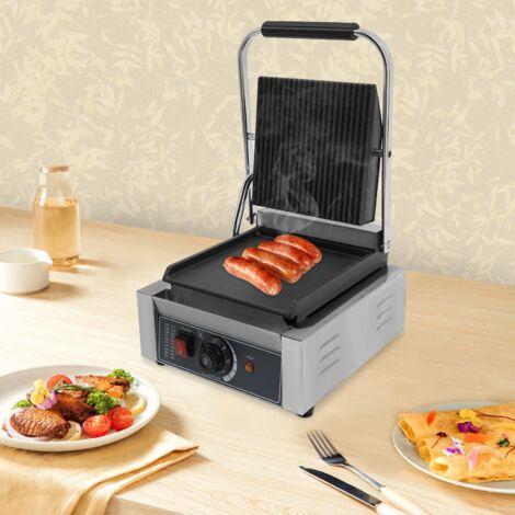1800W Commercial Sandwich Panini Press Grill Machine Stainless Steel, UK Plug, With Whisk and Brushes For Commercial use, Restaurants, hotels (1/5)