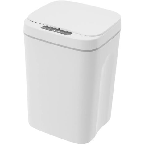 Automatic Sensor Bin, 16L Touchless Trash Can with Lid, White Intelligent Induction Bin for Kitchen and Office, Hands-Free Office Waste Can, 23 x 22 x 35 cm