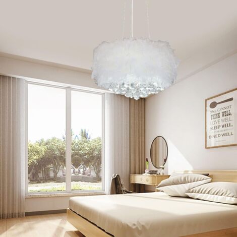Feather Pendant Light Shade for Ceilings Fluffy Lamp Droplight Lampshade with E27 Bulb Modern Feather Ceiling Light for Living Room Bedroom Porch Bar Restaurant Hotel