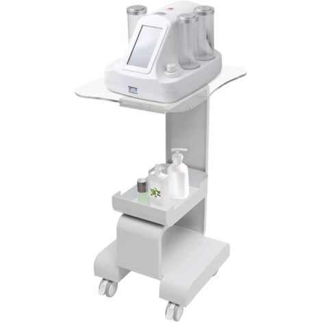 Beauty Salon Trolley Cart Stand Rolling Cart with 4 wheels, White SPA Beauty Machine Holder Trolley 2 Tier Mobile Cart Rack Storage Tray Trolley for Salons, Spas, Barber Shops