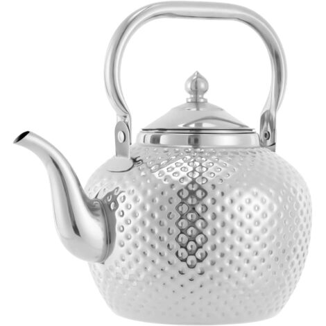 Teapot with Tea Infuser Filter Modern Stylish Silver Stainless Steel, 2L Capacity for Induction and More