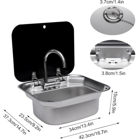 Folding RV Sink & Faucet Combo W/Lid, Bar Kitchen Sink 41 x 36.5 x 16cm ...