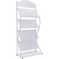 Floor Standing Magazine Rack 4 Layers Information Rack, Storage Rack Newspaper Rack Display Rack, Iron Floor-Standing Rack, White, Single Shelf Capacity 15kg