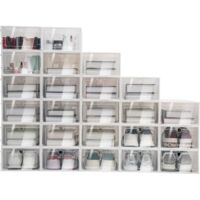 Shoe Boxes Stackable Plastic Transparent Storage Box Foldable Organiser Shoe Storage White 33 x 23 x 14 cm (Set of 24)