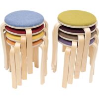 Stacking Stools, Set of 8 Upholstered Round Bar Stool, Bar Stools Kitchen Counter Stools, Dining stool, Dressing stool, for Living Room, Kitchen, Classroom, Bedroom, Parlor, Study Room, 41.5x31x43cm