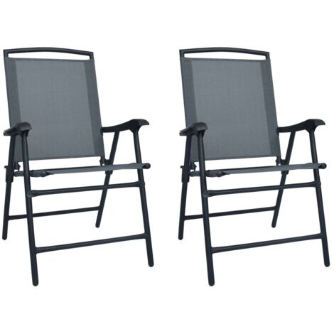 vidaXL Folding Garden Chairs 2 pcs Texilene Grey