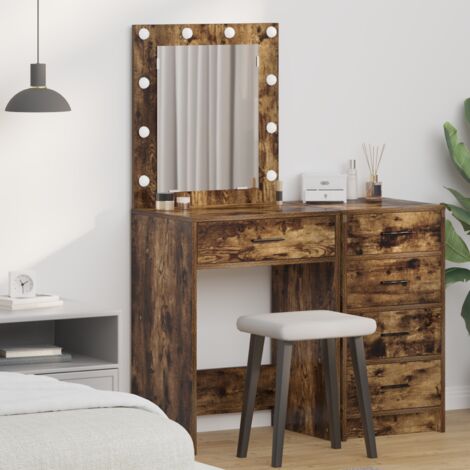 vidaXL Dressing Table with LED Lights Smoked Oak 50x41x135 cm