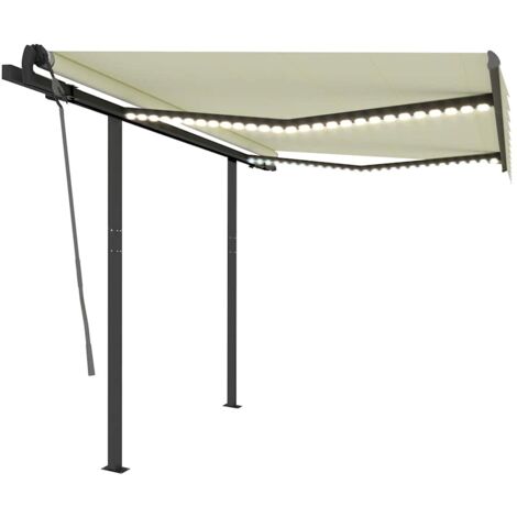 vidaXL Manual Retractable Awning with LED 3x2.5 m Cream