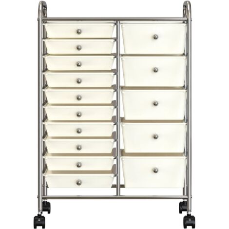 vidaXL XXL 15-Drawer Mobile Storage Trolley White Plastic