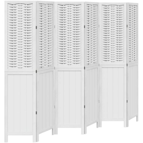 vidaXL Room Divider 6 Panels White Solid Wood Paulownia