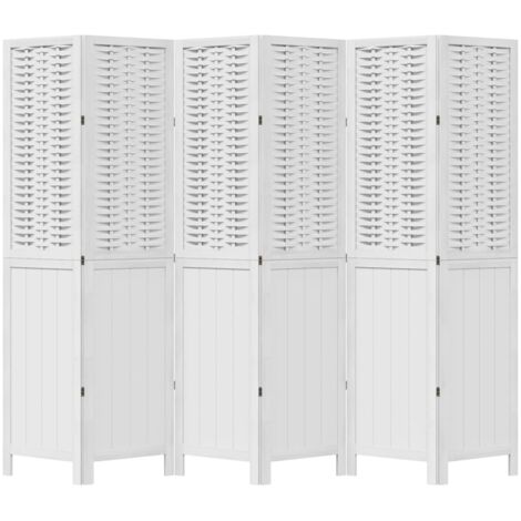 vidaXL Room Divider 6 Panels White Solid Wood Paulownia