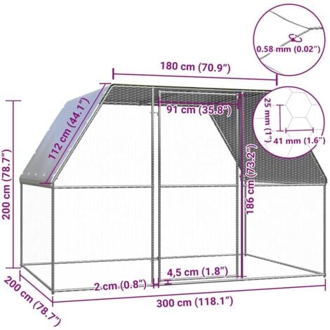vidaXL Chicken Cage Silver and Grey 3x2x2 m Galvanised Steel