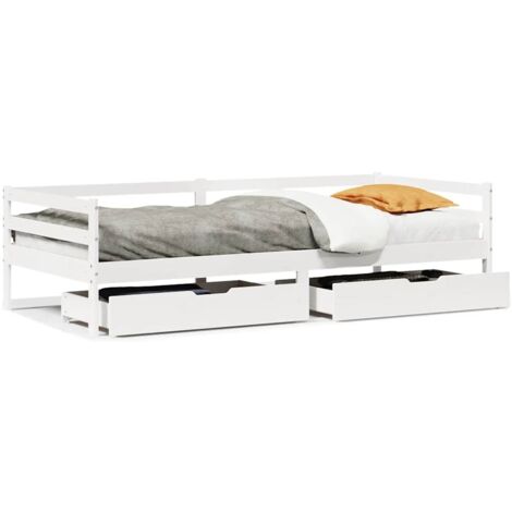vidaXL Daybed with Drawers without Mattress White 90x200 cm Solid Wood