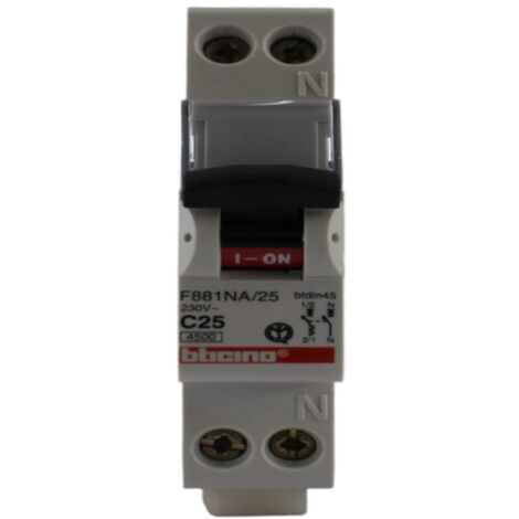 Interruttore magnetotermico 1P+N 25A 4,5KA 1mod Bticino (1/2)
