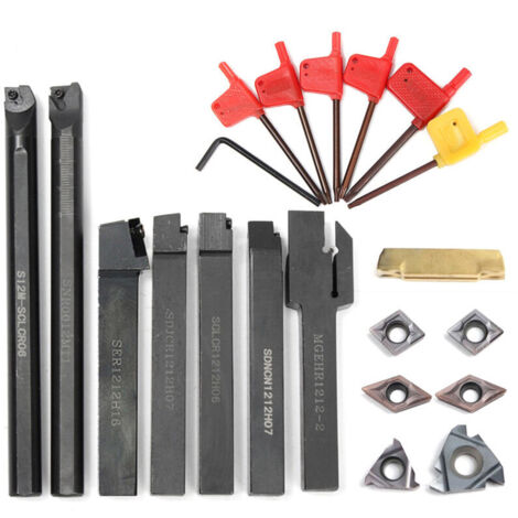 21Pcs Porte-Outil De Tournage, Tournage en Carbure Multifonctionnel Support Alésoir avec Inserts De Carbure, pour Outil de Tour (12 MM) (1/5)
