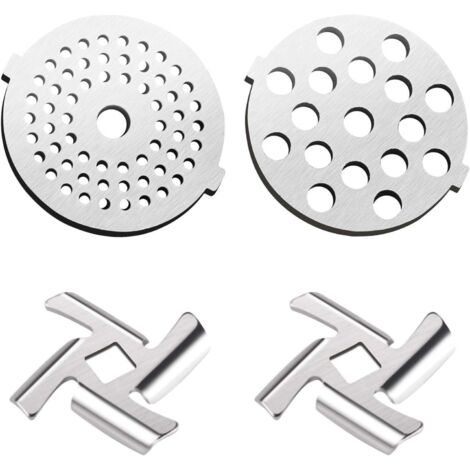 Lot de 4 Accessoires de Remplacement Pour Hachoir à Viande, 2pcs Lame De Hachoir à Viande 2pcs Plaques De Broyage Kit De Remplacement Pour Hachoir Viande éLectrique (1/5)
