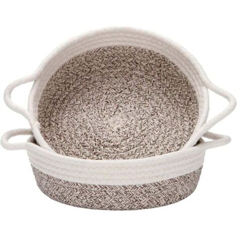Lot de 2 paniers en corde de coton，petit panier de rangement tissé 1285 inch, plateau en tissu, bol, plat rond ouvert pour fruits, bijoux, clés, kits de couture (1/5)