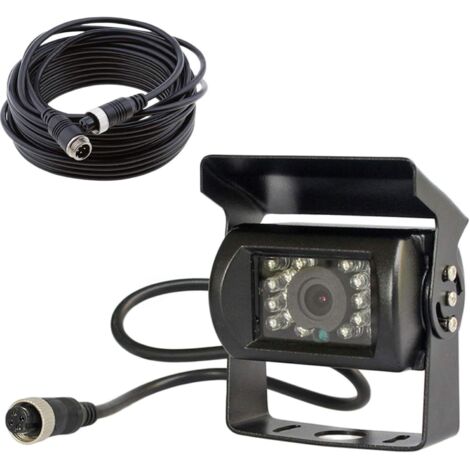 Caméra de recul 12 V-24 V 4 broches pour bus, camion, remorque, très résistante, 18 LED infrarouges, vision nocturne, étanche, avec câble de 15 m à 4 broches (1/5)