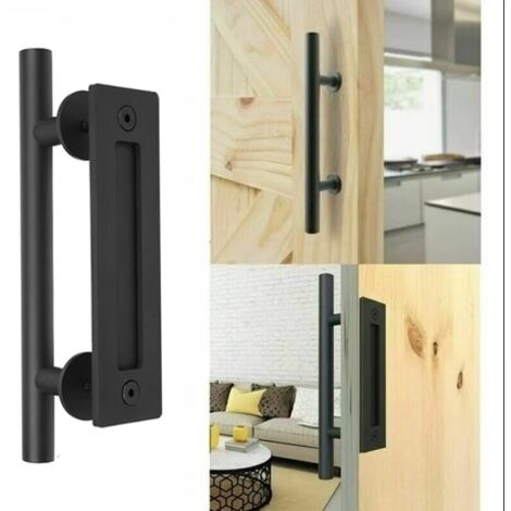 Rétro Poignée de Porte Coulissante Noir Aluminium Tirer et Rincer la Sets de poignées pour Porte Coulissante en Bois, 30cm (1/5)