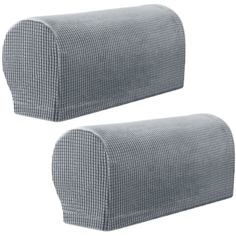 Lot de 2 housses d'accoudoirs en tissu extensible élasthanne imperméable antidérapant pour fauteuils, canapés, fauteuils inclinables (gris clair) (1/5)