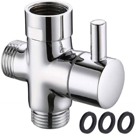 Robinet de douche 3 voies G1/2" en laiton avec rondelle en caoutchouc pour système de douche de salle de bain Pièce de rechange pour pommeau de douche fixe Chromé (1/5)