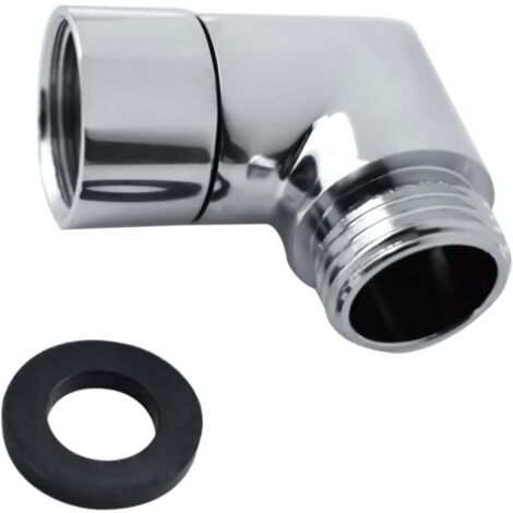 Adaptateur de pommeau de douche à 90 ° - Raccord coudé pour pommeau de douche - Adaptateur pour tuyau de douche - Avec joint en caoutchouc - Argenté (1/5)