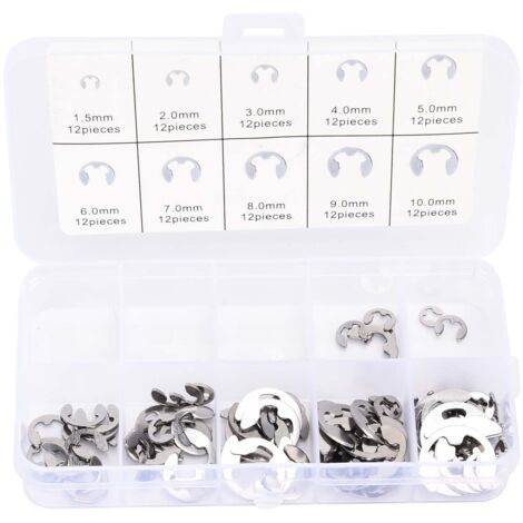 Circlips Interne, Anneau de Circlips Interne, E Clip Anneau, Ensemble de Circlip en Acier Inoxydable E-Clip, Lot de 120 anneaux de retenue à clip E - En acier - 10 tailles - Bouton pression interne (1/5)