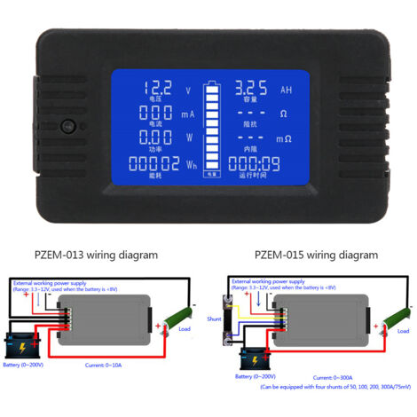 PZEM-015 Monitor Batteria LCD 0-200V 0-300A Con Shunt 300A – Tester Di Tensione, Corrente, Potenza, Capacità E Impedenza