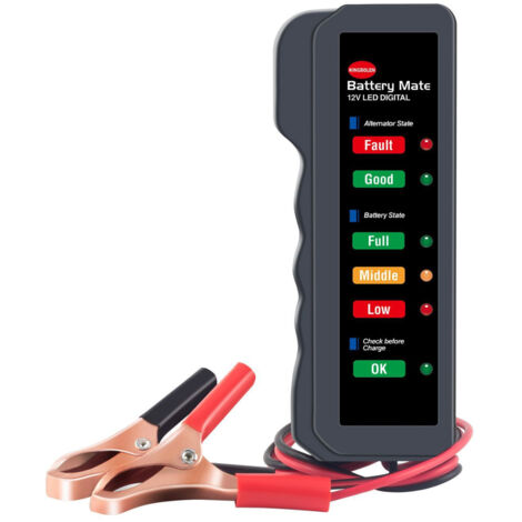 Testeur d'alternateur de batterie de voiture 12V LED analyseur de charge d'alternateur d'état de batterie numérique avec clip en cuivre LED pour moto de voiture (1/5)
