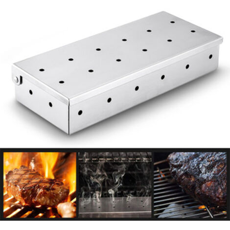 Boîte de Fumage Universelle - Fumoir pour Barbecue - Fumage au Bois pour Saveur Fumée - Convient pour Barbecues à Gaz, Charbon et Électriques - Acier Inoxydable (22 x 9,5 x 4 cm) (1/5)