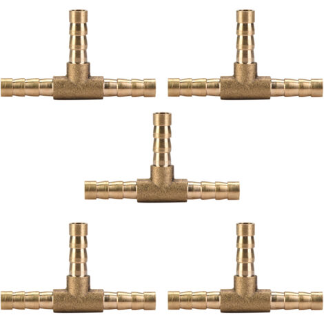 5 pièces 6 mm Raccord en laiton, 3 voies en forme de T, raccord pour tuyau d'air gaz eau carburant, connecteur en T barbelé (1/5)